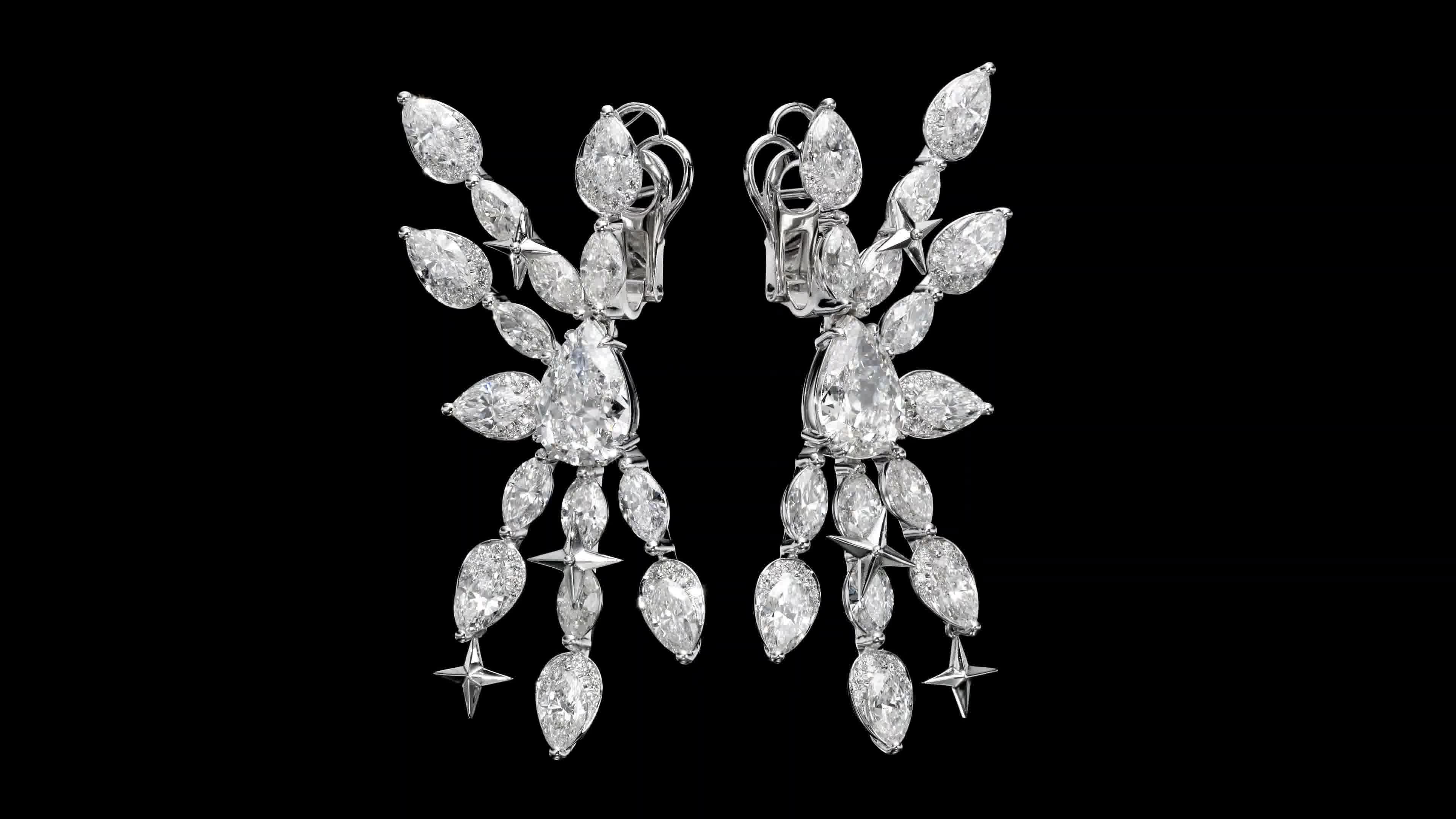 18K White Gold Earrings, 2 Pear-Shaped Diamonds 6.23ct, D-E, IF, GIA CERTIFICATE In New Condition For Sale In רמת גן, IL