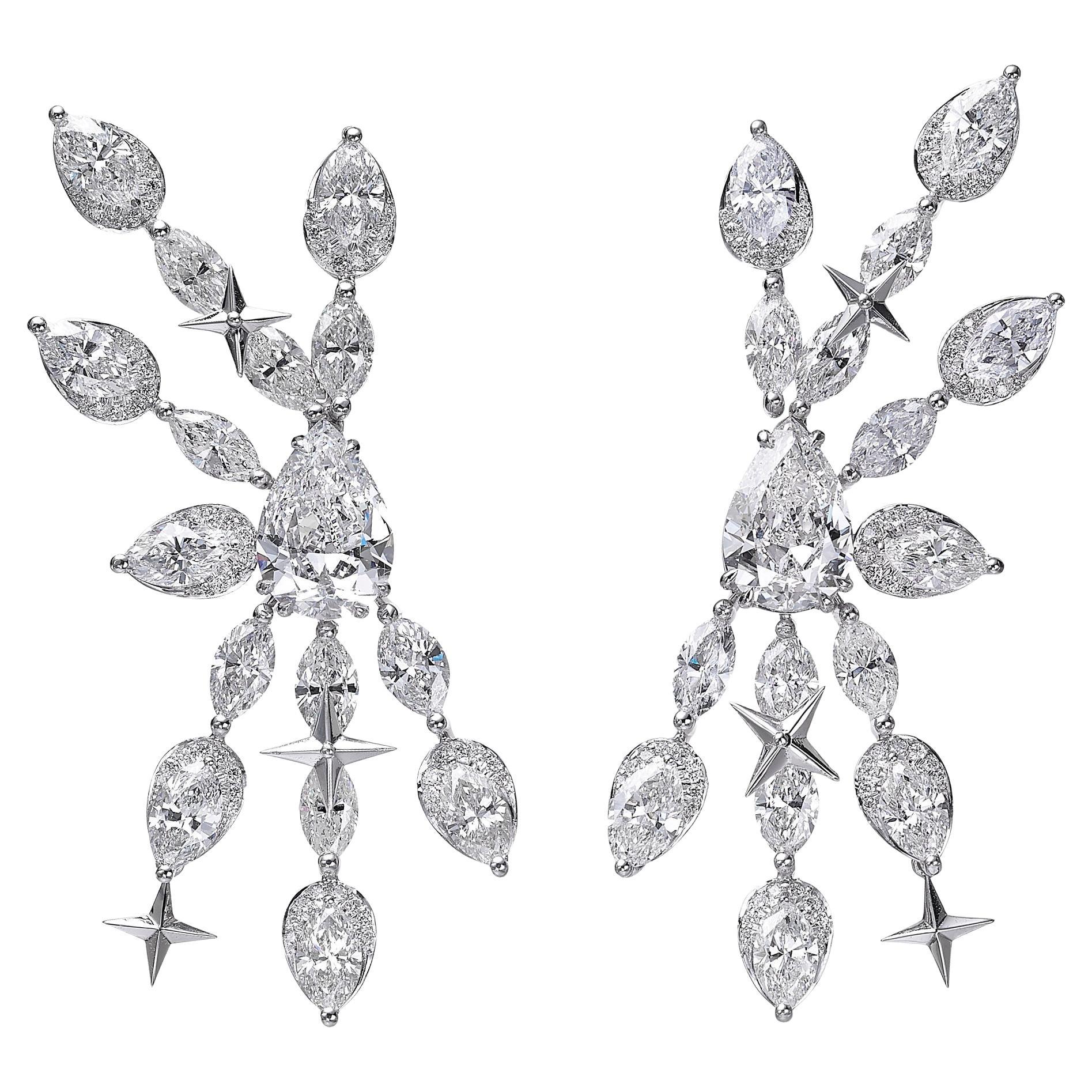 18K White Gold Earrings, 2 Pear-Shaped Diamonds 6.23ct, D-E, IF, GIA CERTIFICATE For Sale