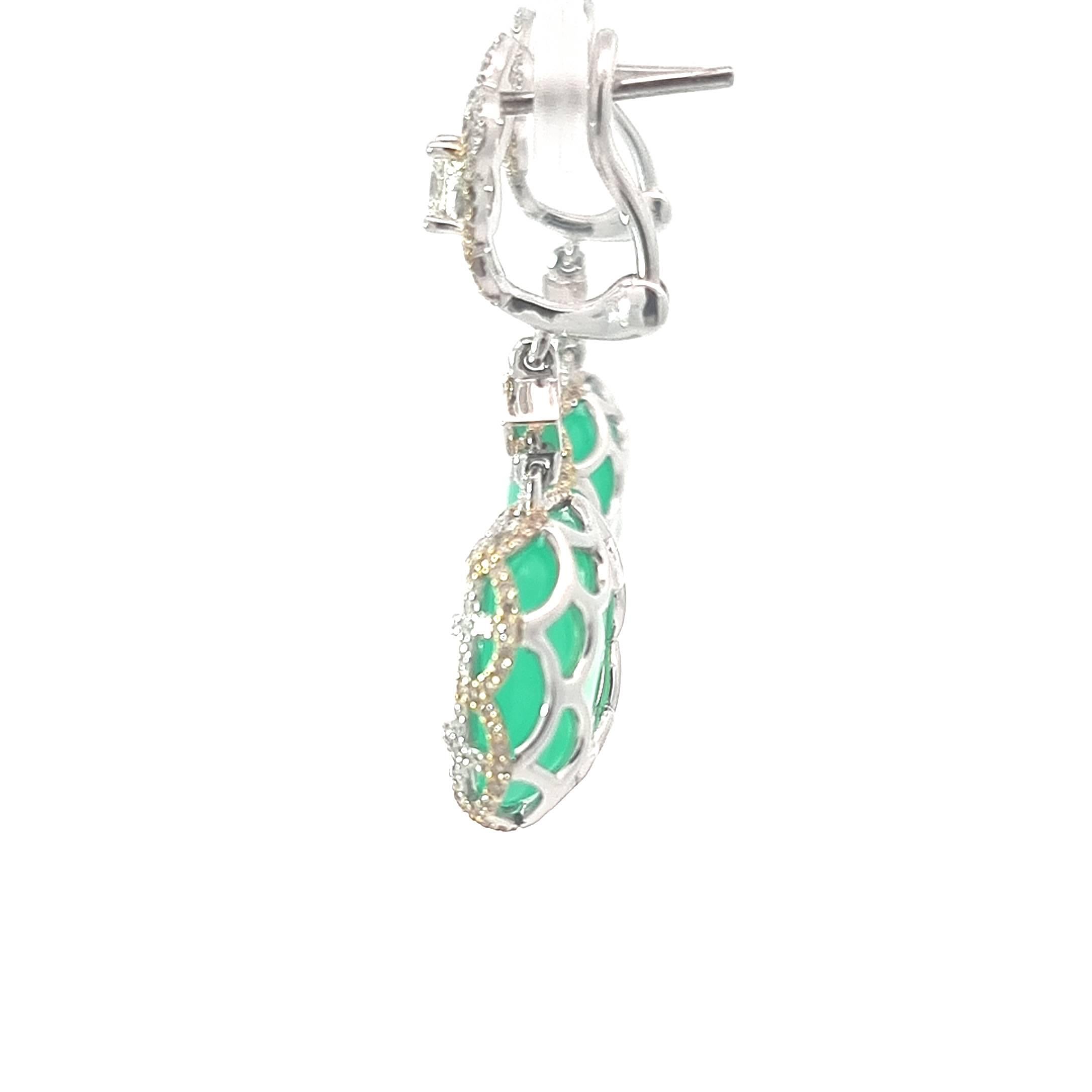 18K Weißgold Ohrringe Diamanten mit Kissen Chrysopras im Angebot 5