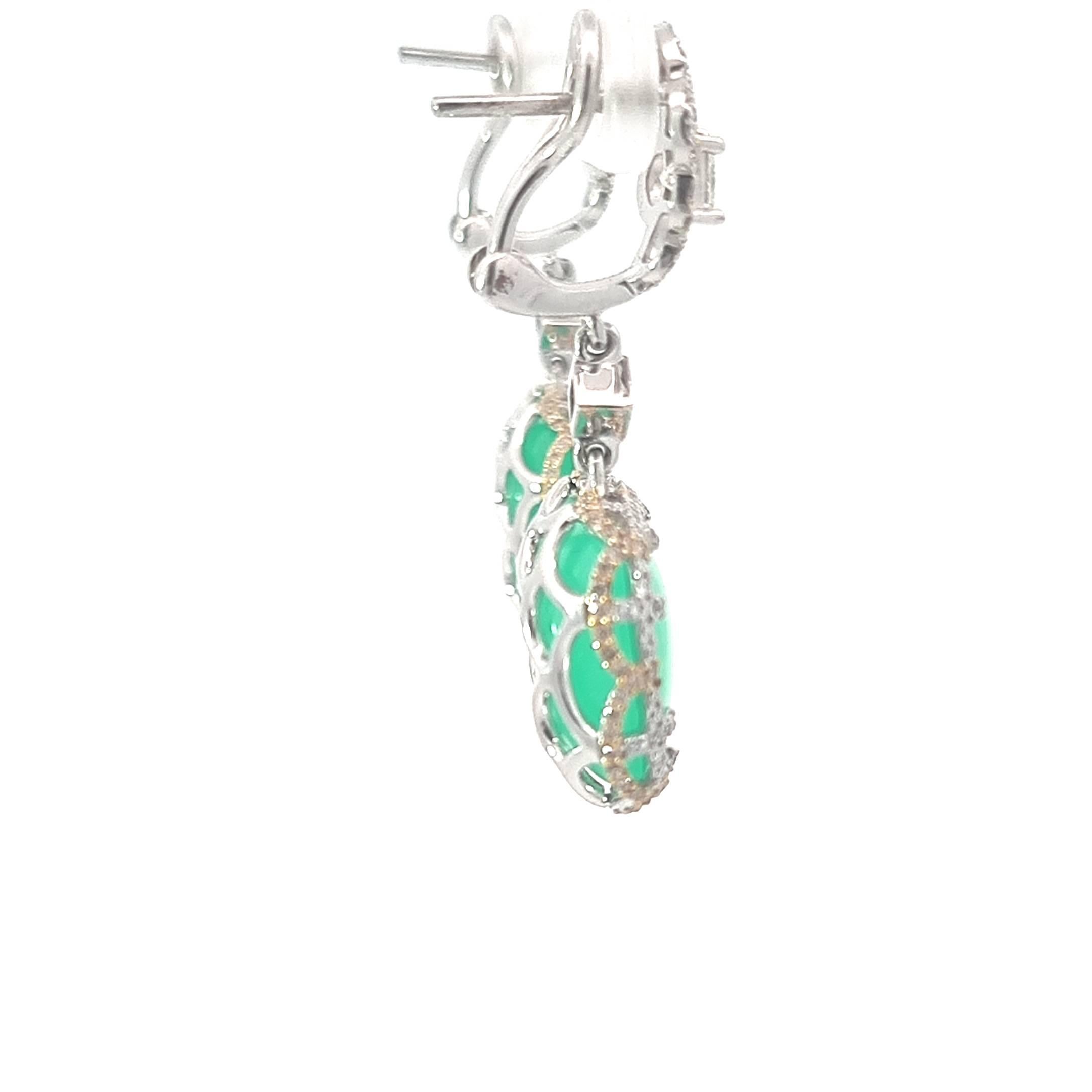 18K Weißgold Ohrringe Diamanten mit Kissen Chrysopras im Angebot 7