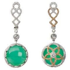 18 Karat Weißgold Ohrringe Diamanten mit rundem Chrysopras