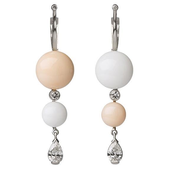 18K White Gold Earrings Pear shape Diamond and Natural Pearl