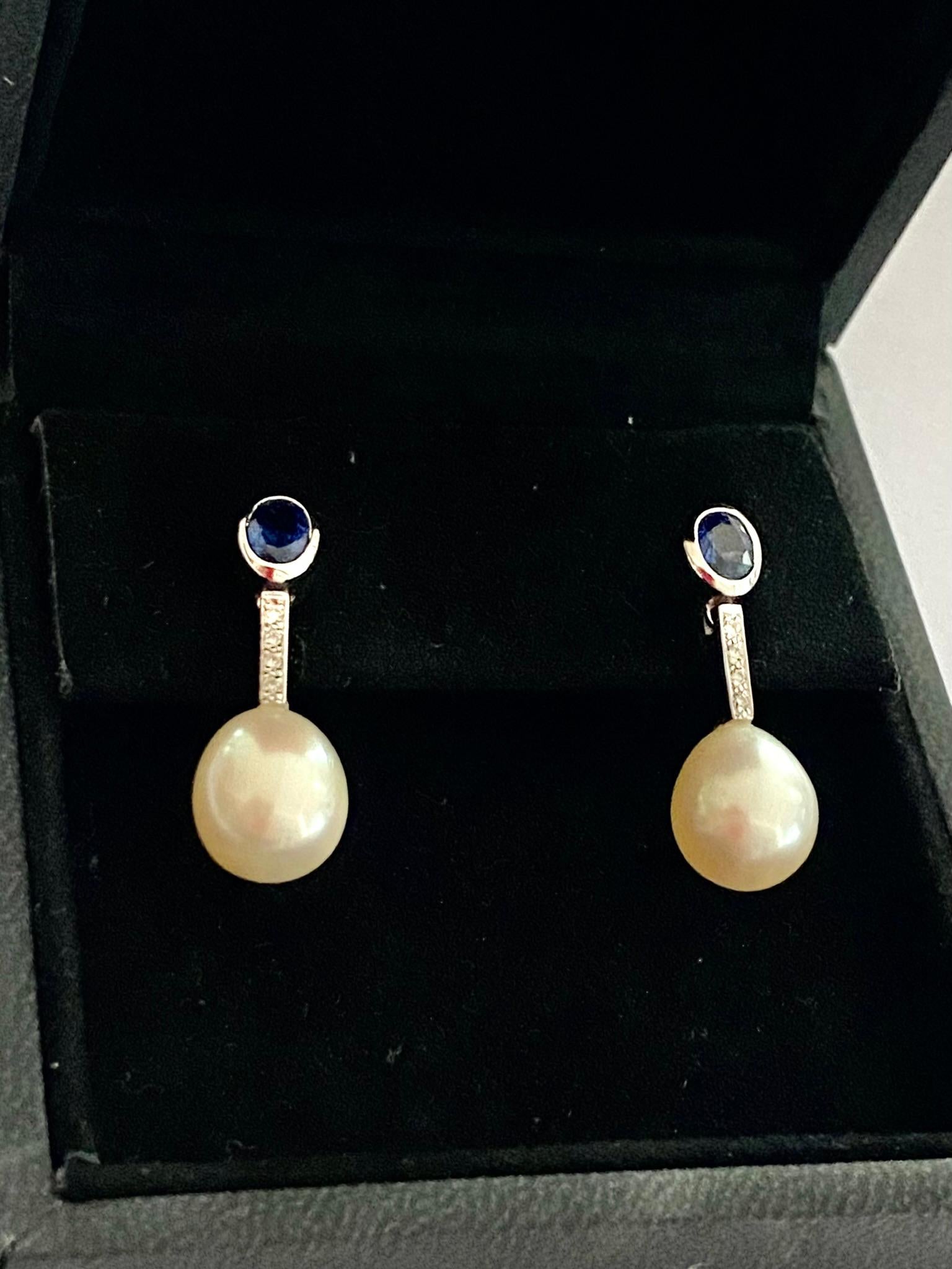 18k. Ohrringe aus Weißgold mit Saphiren und Diamanten, Italien, 2020 3