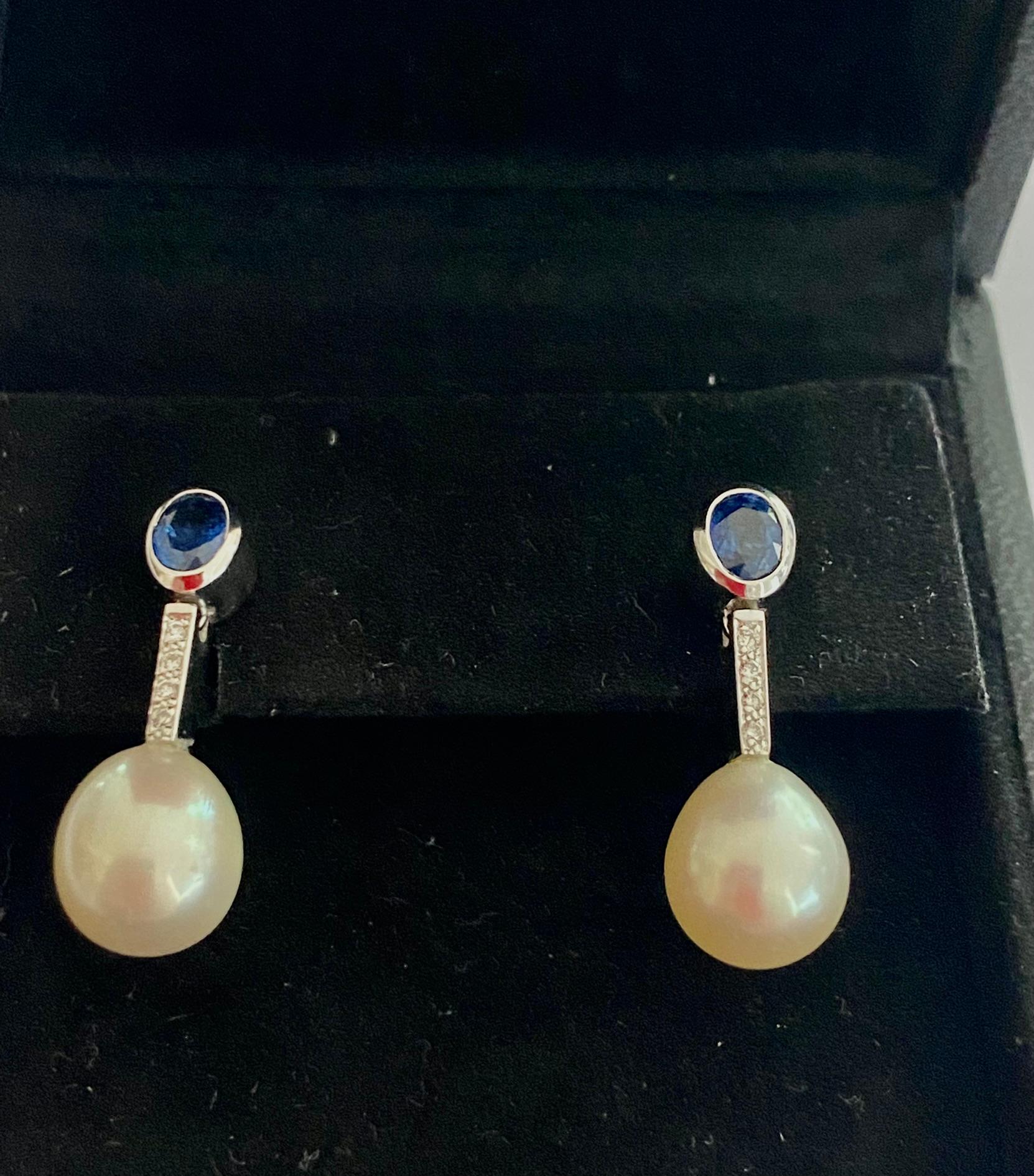 18k. Ohrringe aus Weißgold mit Saphiren und Diamanten, Italien, 2020 4
