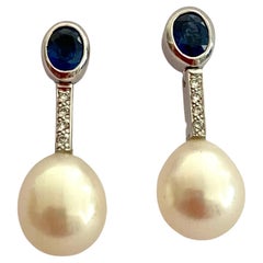 18k. White Gold Earrings, Sapphire / Diamond, Italy, 2020