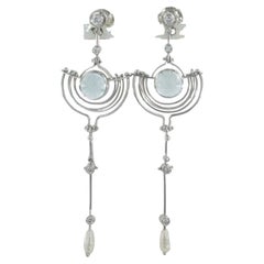 Pendientes de oro blanco de 18k engastados con perla, aguamarina y diamantes talla brillante
