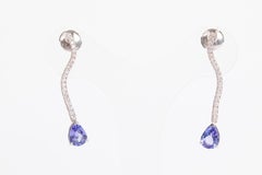 18k White Gold Earrings Set with Two Pears Tanzanites and Diamonds