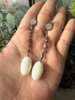 18K White Gold Earrings Star Diamond and Natural Pearl
