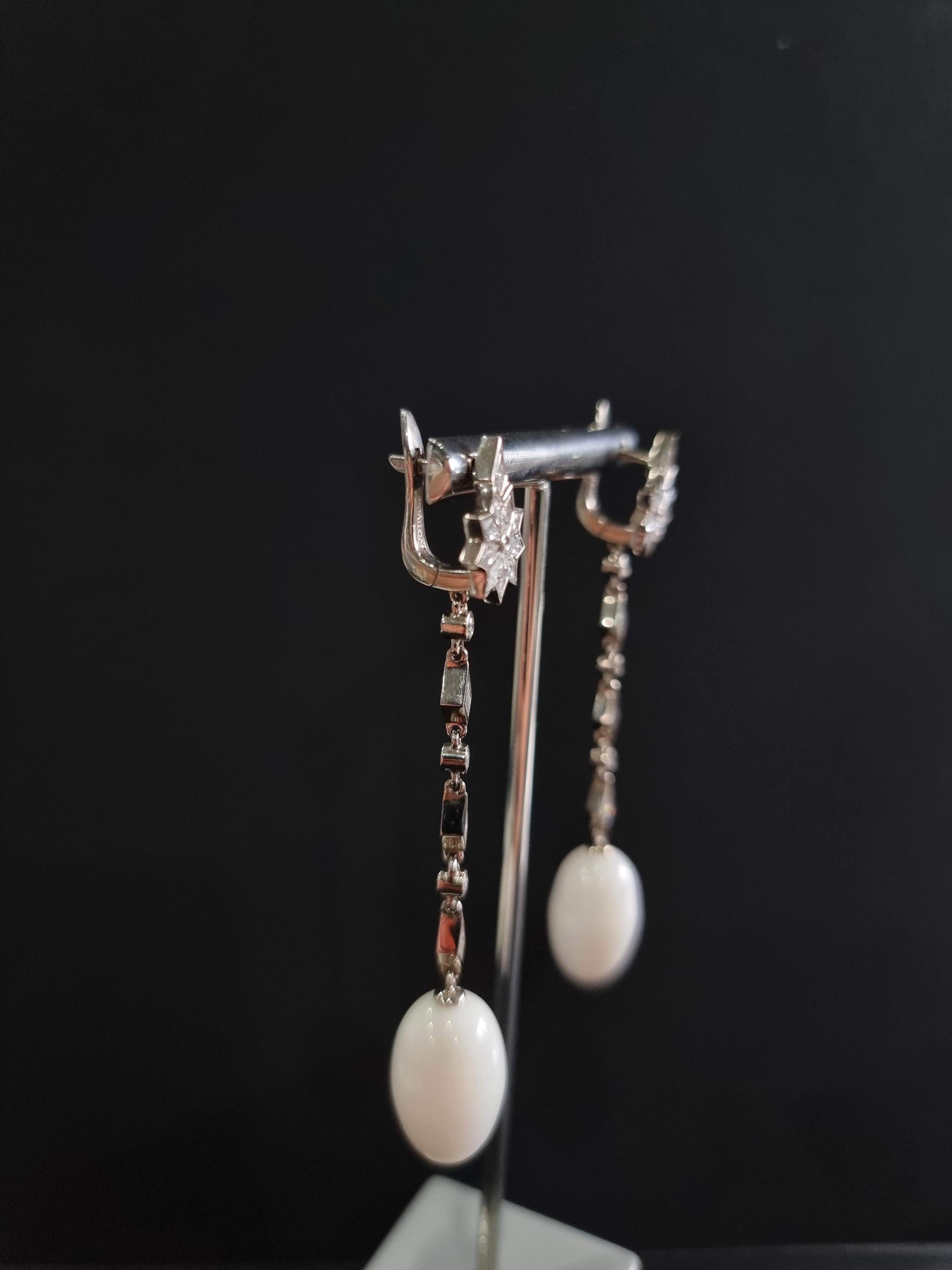 18K White Gold Earrings Star Diamond and Natural Pearl For Sale 4