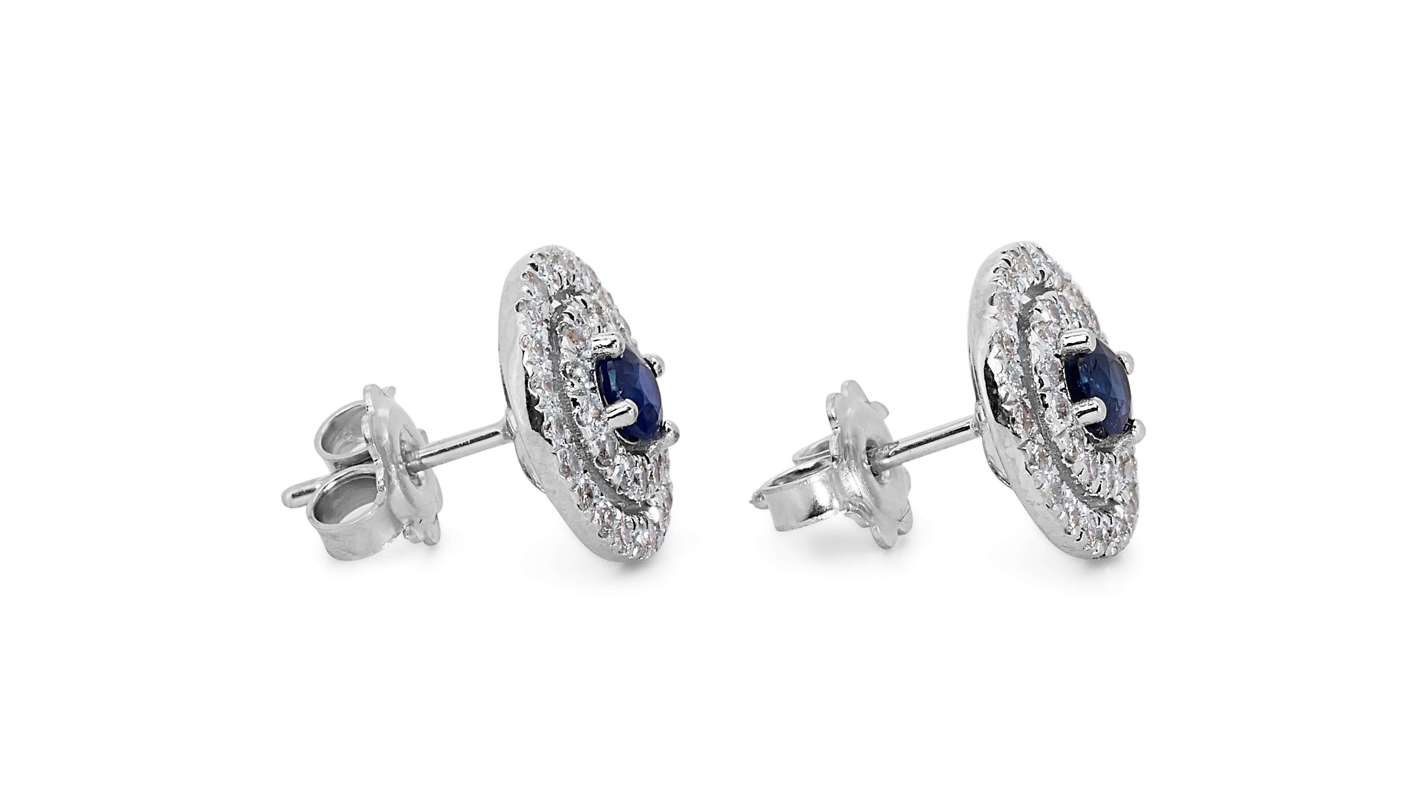 18k White Gold Earrings w/ 1.68ct Sapphire and Natural Diamonds IGI Certificate For Sale 1