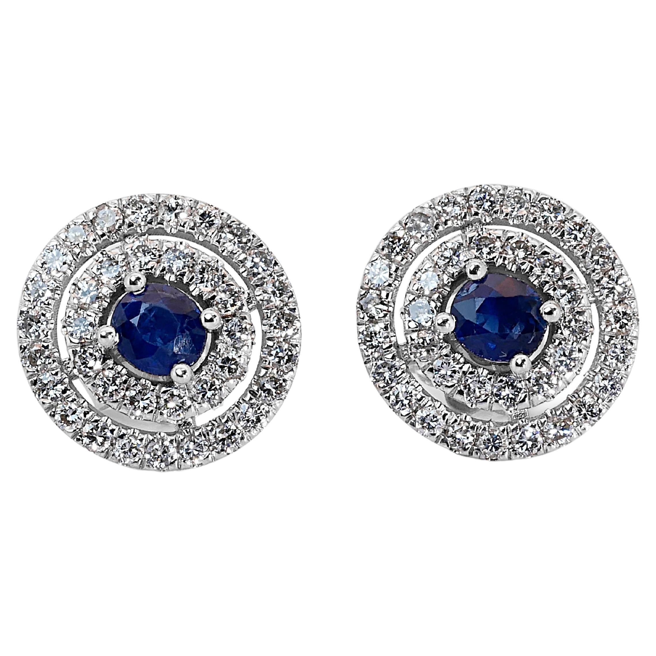 18k White Gold Earrings w/ 1.68ct Sapphire and Natural Diamonds IGI Certificate For Sale
