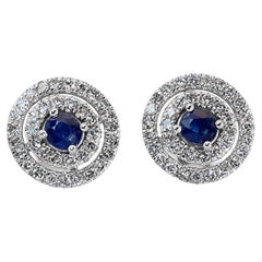 18k White Gold Earrings w/ 1.68ct Sapphire and Natural Diamonds IGI Certificate
