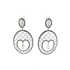 18K White Gold Earrings White and Black Diamond