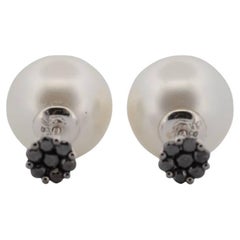 18K White Gold Earrings With Black Diamonds And Pearls