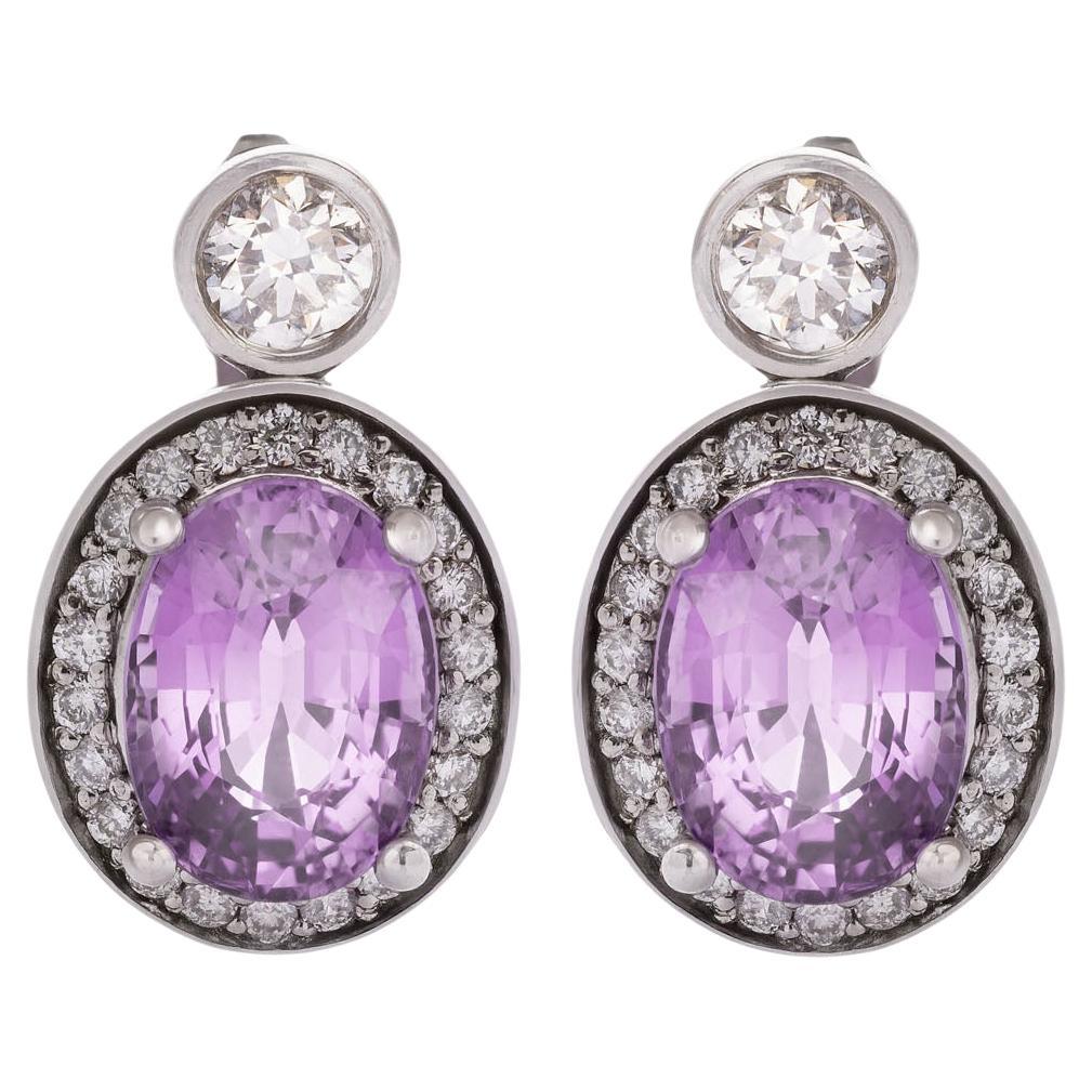 Orecchini in oro bianco 18k con zaffiri rosa-viola - 3,35 ct e Pink Diamond - 0,60