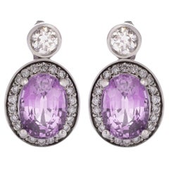 Orecchini in oro bianco 18k con zaffiri rosa-viola - 3,35 ct e Pink Diamond - 0,60