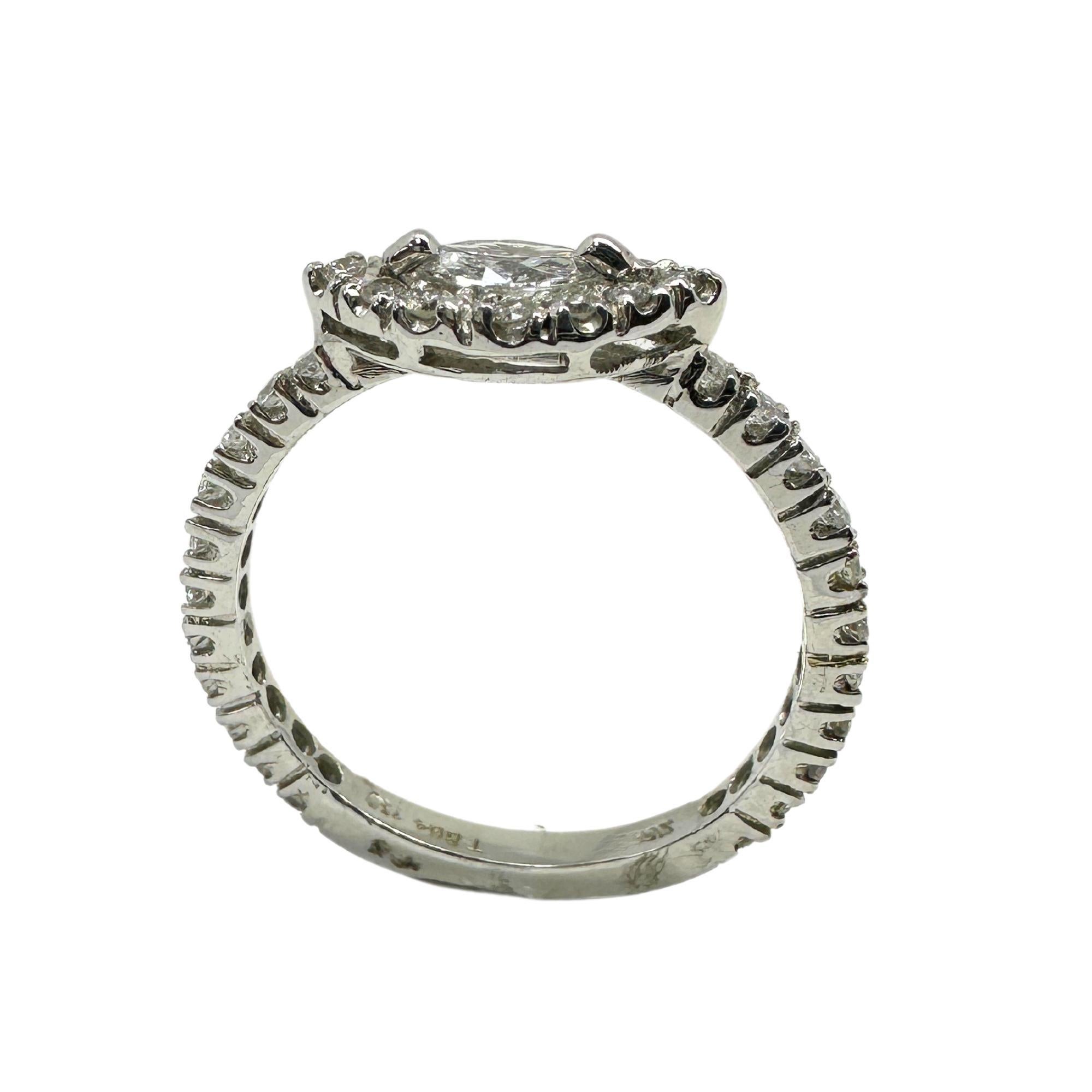 Women's 18k White Gold East-West Marquise Cut Diamond Ring For Sale