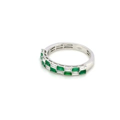 18k White Gold Emerald and Diamond Baguette Duet Engagent Ring Cts 0.92