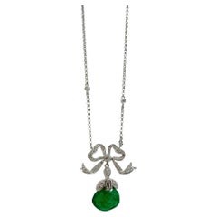 18K White Gold Emerald and Diamond Bow Necklace