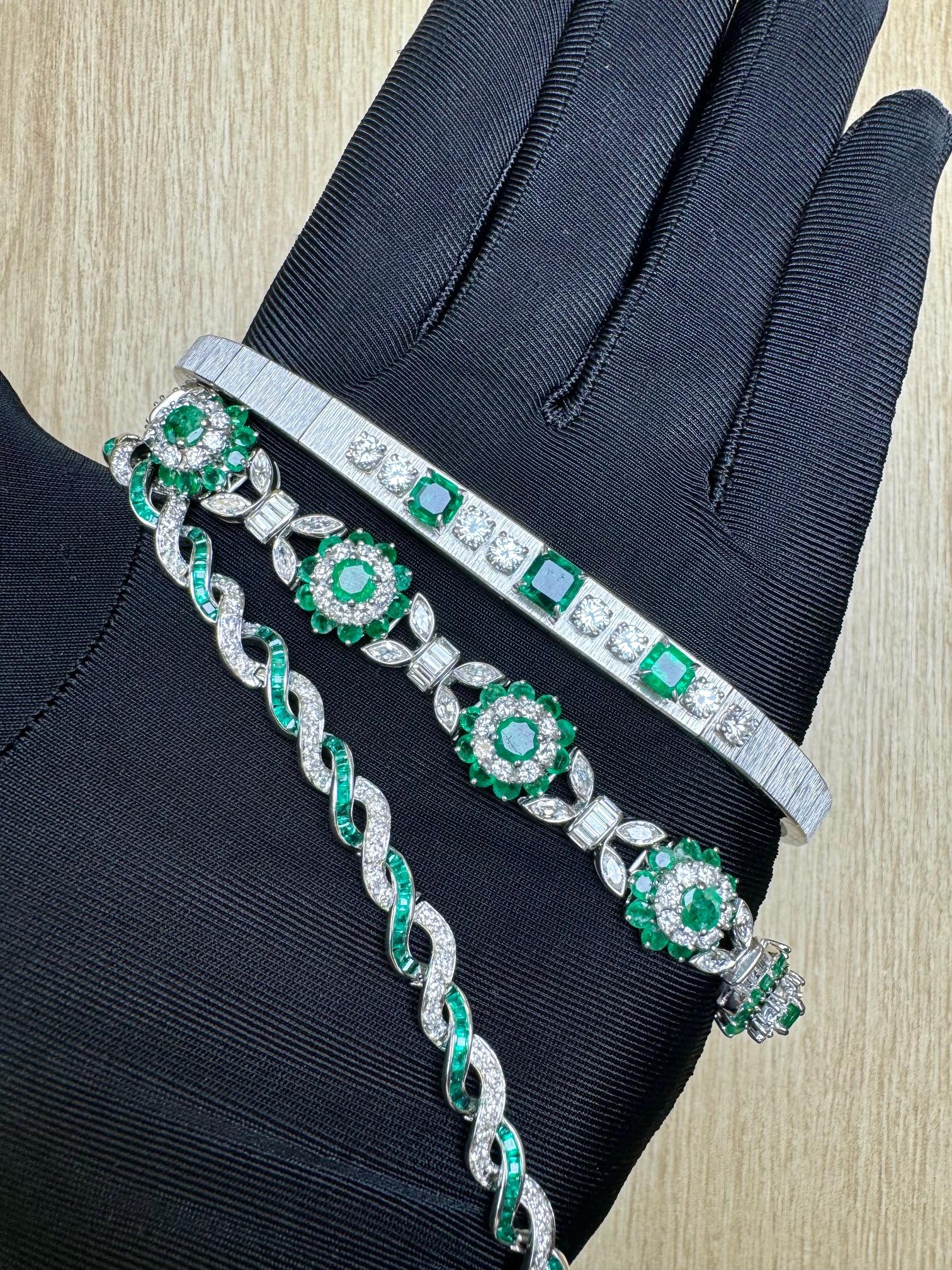 18K Weißgold Smaragd und Diamant-Armband im Zustand „Hervorragend“ im Angebot in Great Neck Plaza, NY