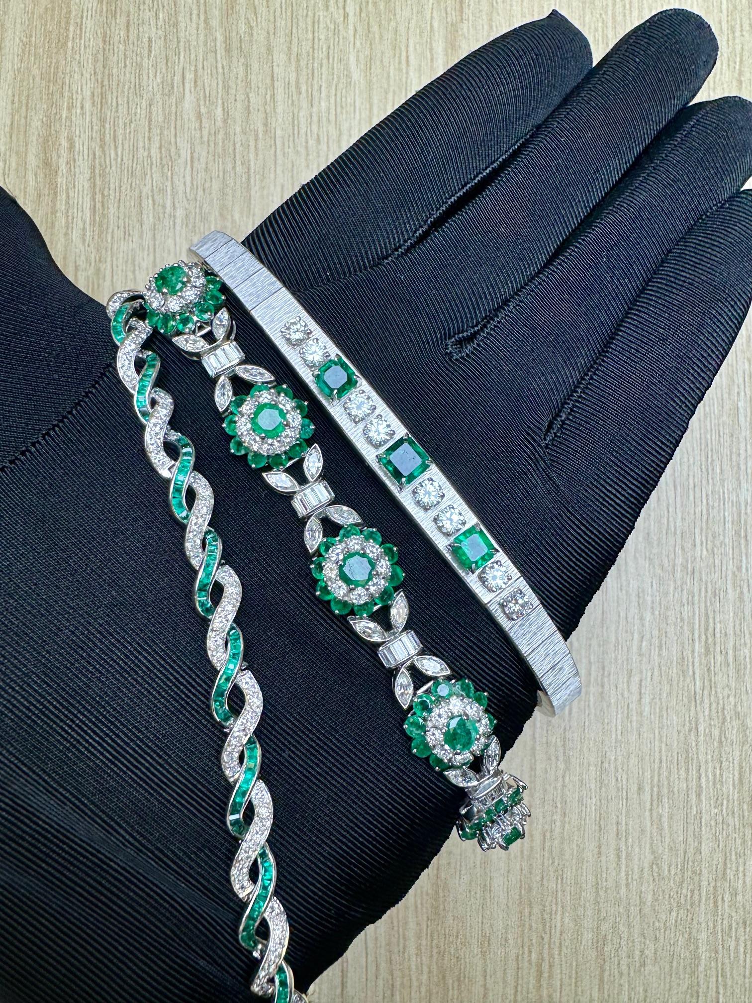 18K Weißgold Smaragd und Diamant-Armband für Damen oder Herren im Angebot