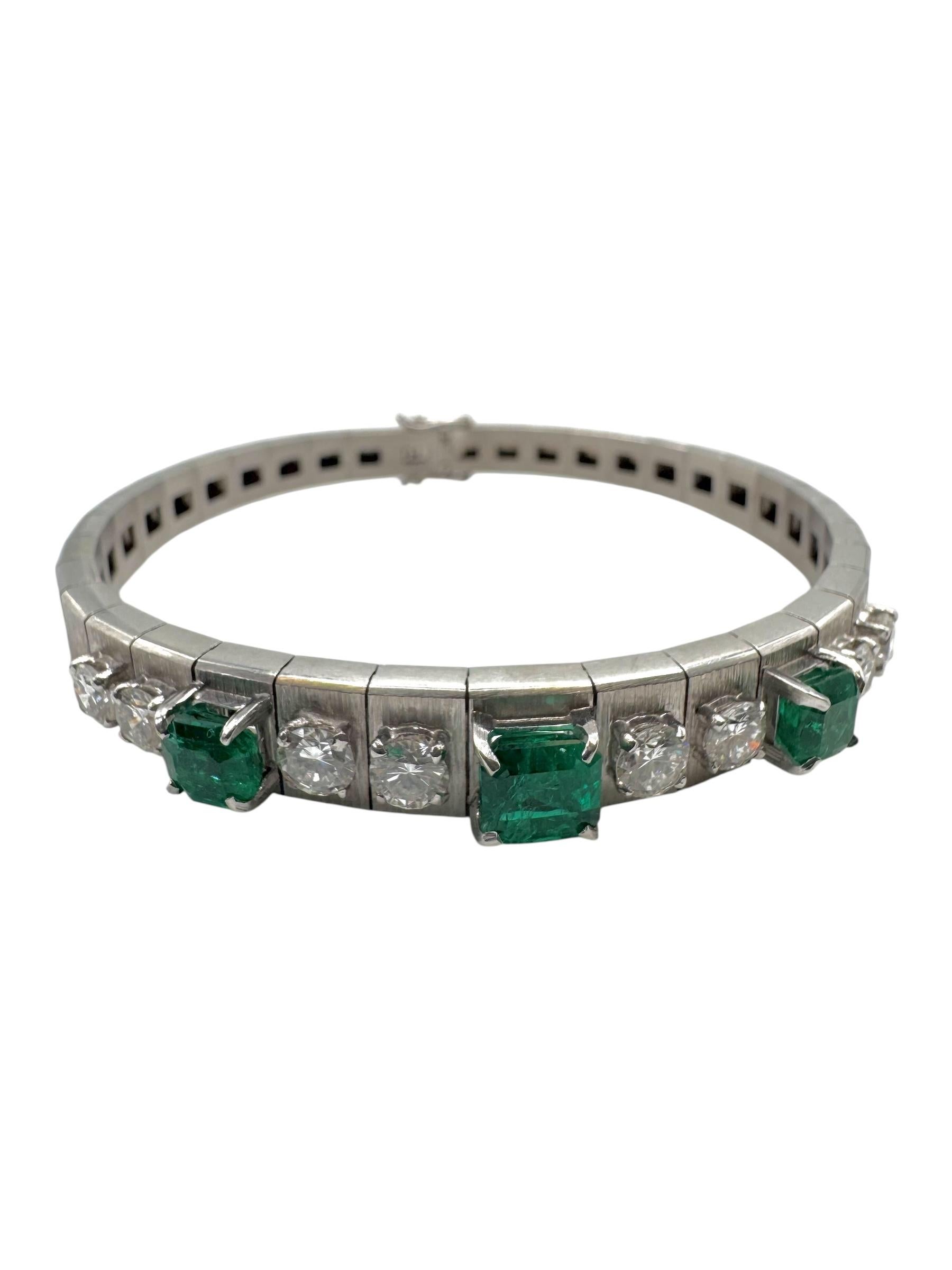 18K Weißgold Smaragd und Diamant-Armband im Angebot 1