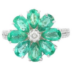 18K White Gold Emerald and Diamond Bridal Ring 