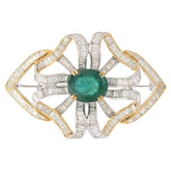 18K White Gold Emerald and Diamond Brooch Pin
