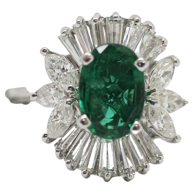 18k White Gold Emerald and Diamond Cocktail Ring
