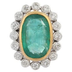 Antique 18K White Gold Emerald and Diamond Cocktail Ring 