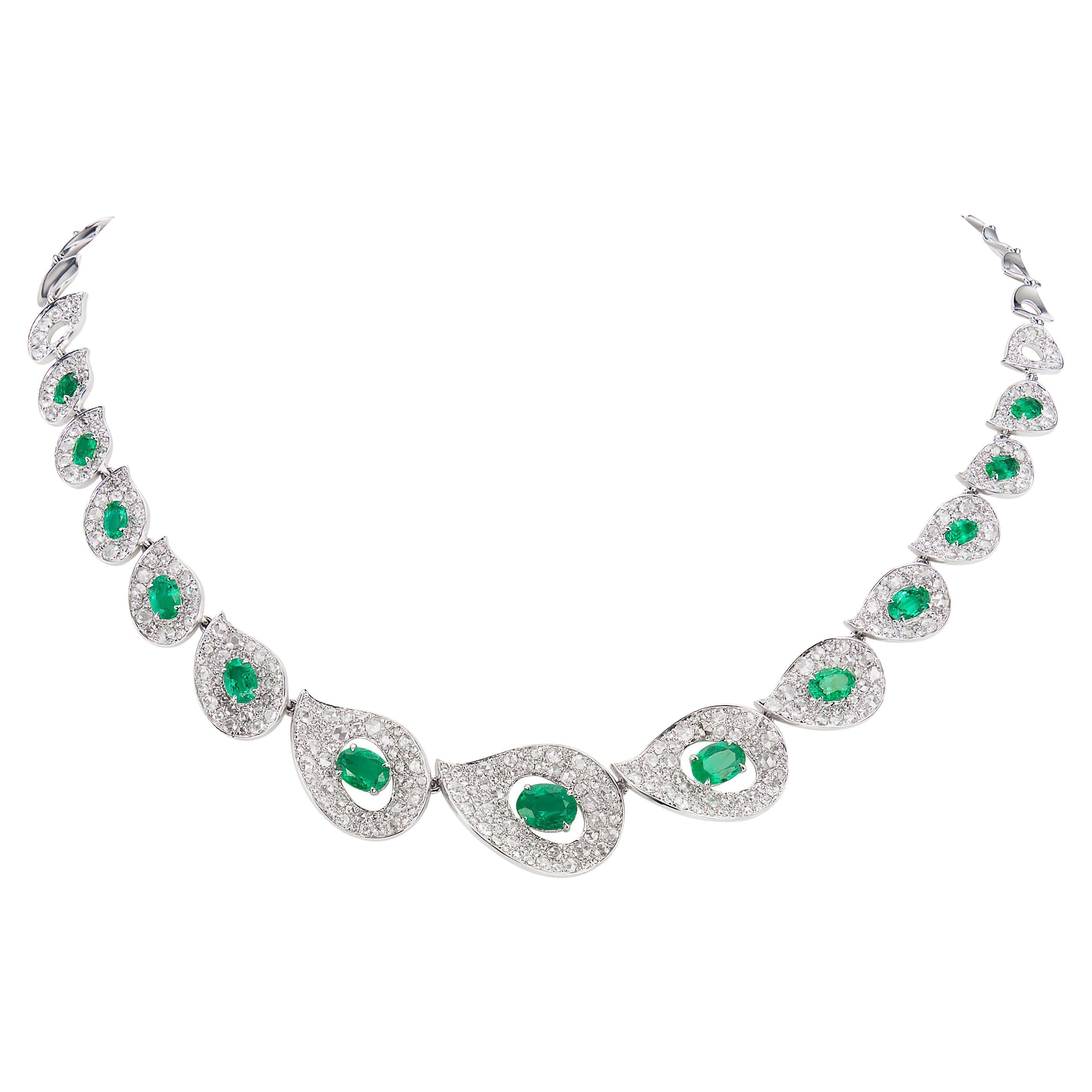 Tanya Farah 18K Gold Diamond Emerald Peacock Collar Necklace For Sale ...