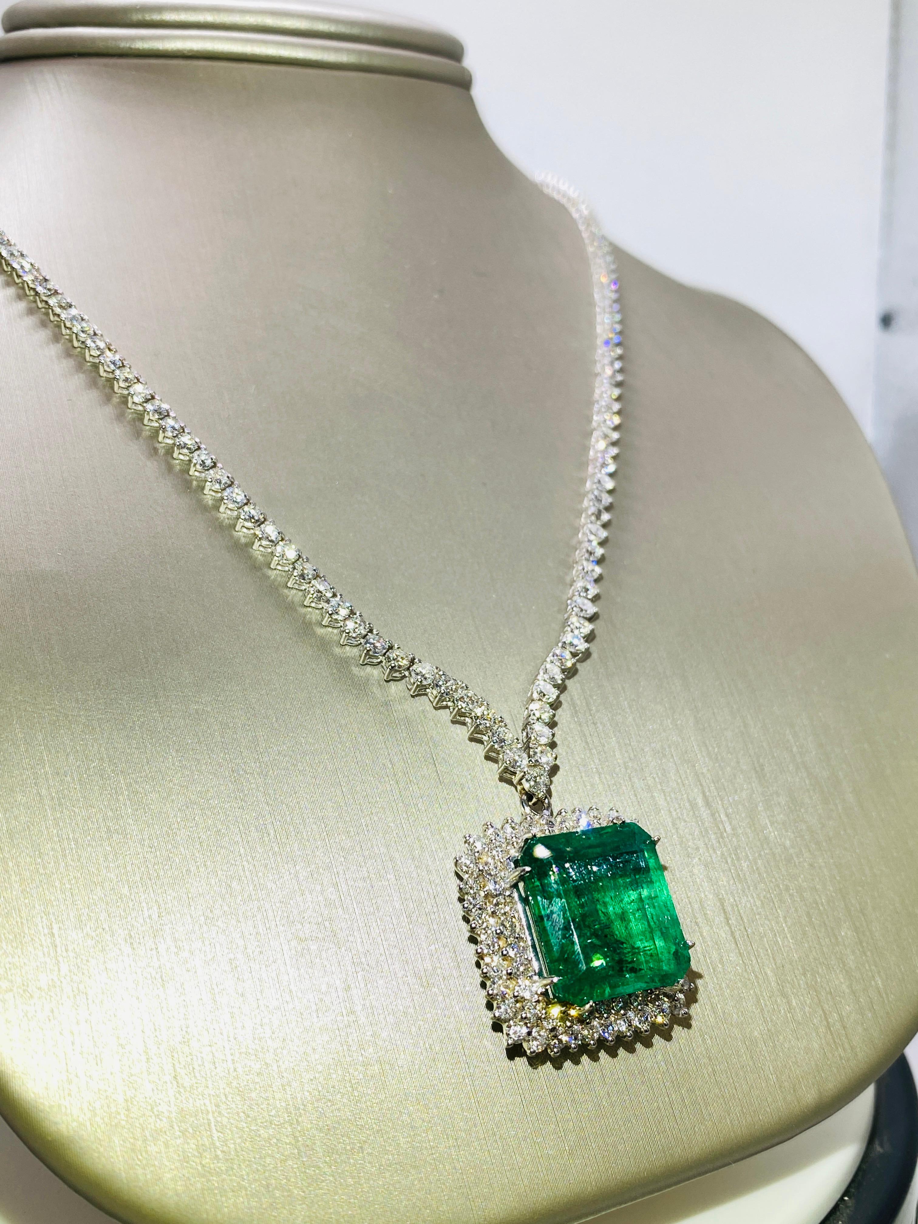 Tristan Necklace with Round Emerald | 0.42 carats Round Emerald Unique  Pendant in 14k White Gold | Diamondere