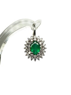 18K White Gold Emerald and Diamond Pendant & Earring Set