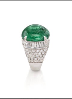 18K White Gold Emerald and Diamond Ring, 1970s Italy