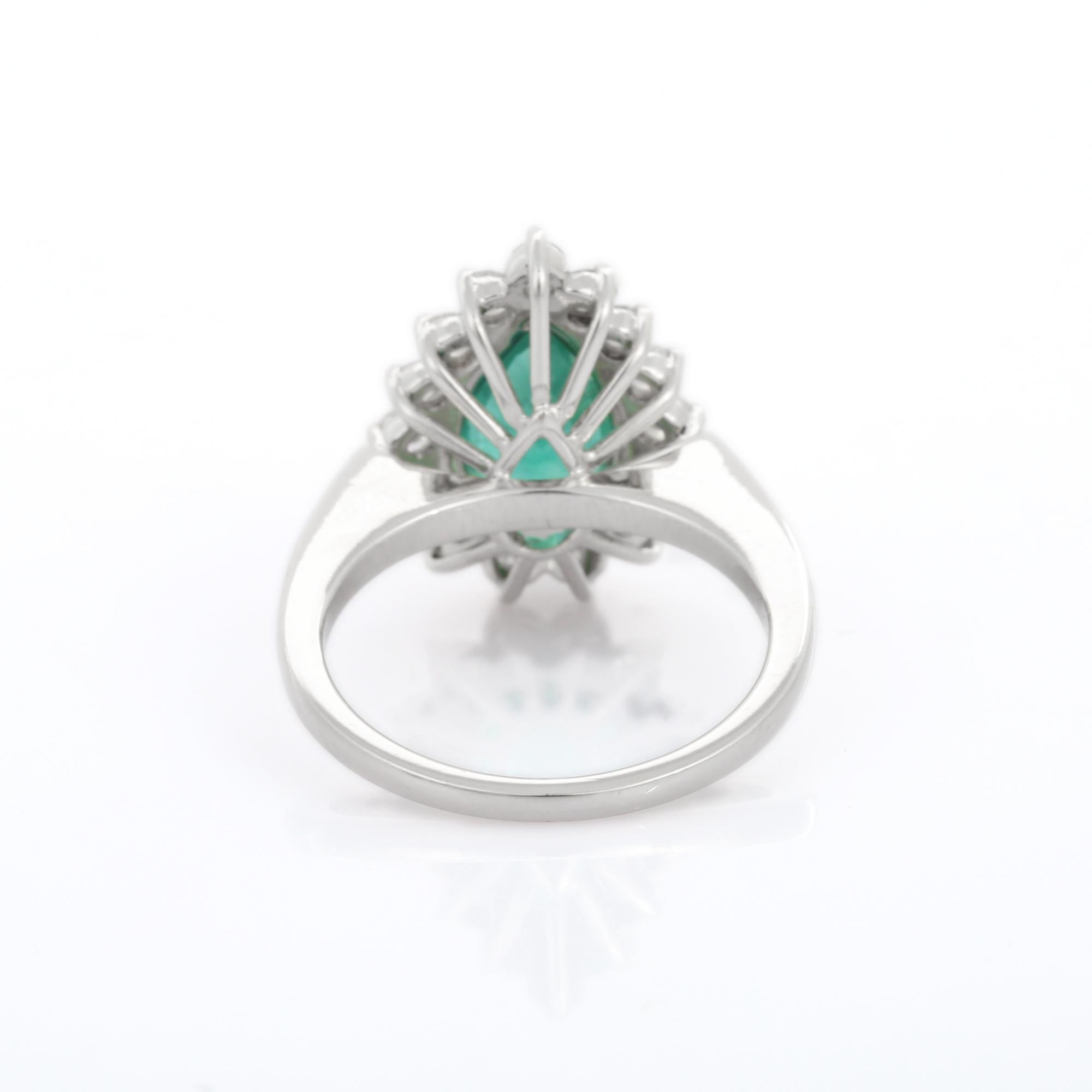 For Sale:  Statement 18k Solid White Gold Pear Emerald Halo Wedding Ring with Diamonds 5