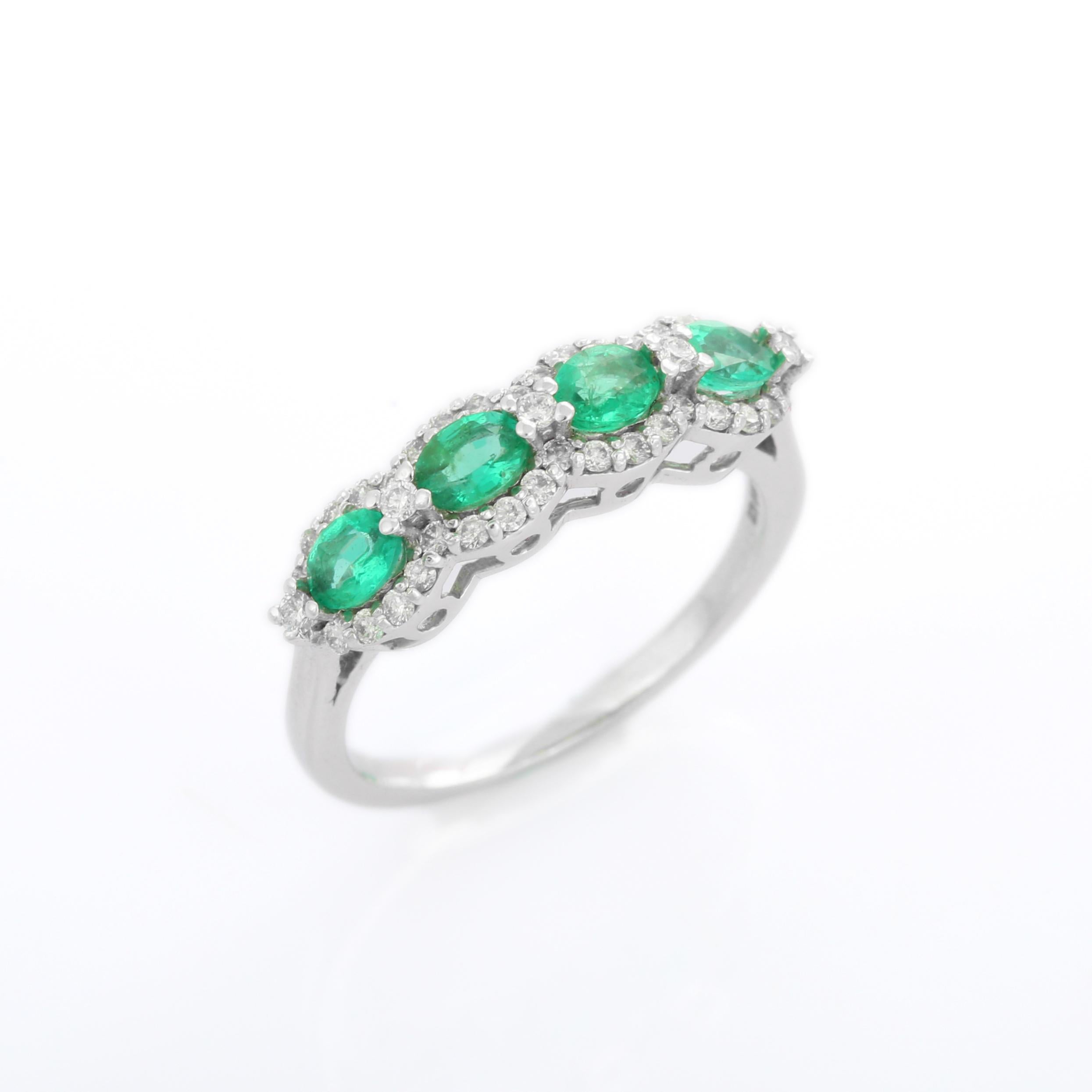 For Sale:  18K White Gold Emerald and Diamond Ring  7