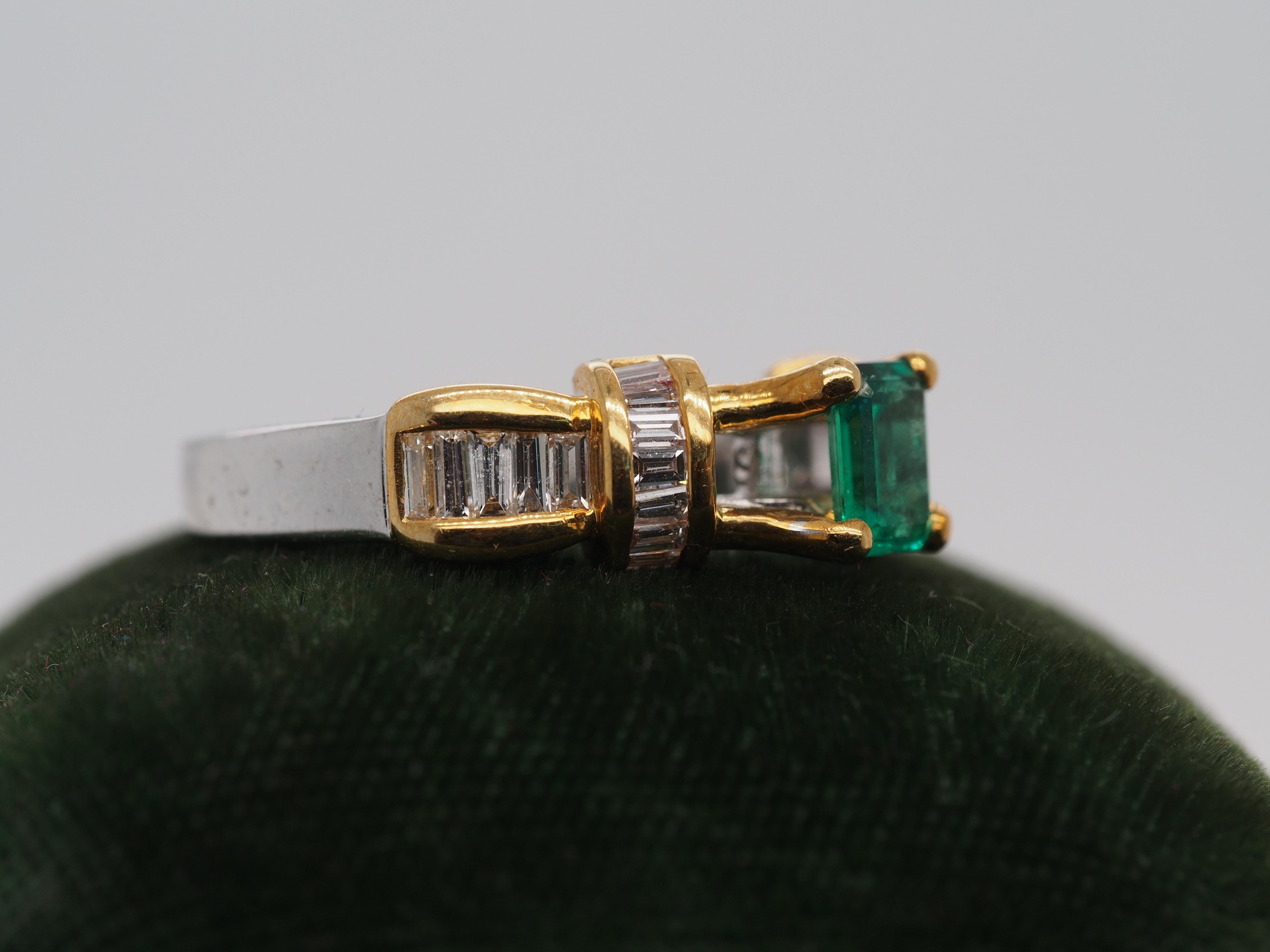 Women's or Men's 18k White Gold Emerald and Diamond Ring For Sale