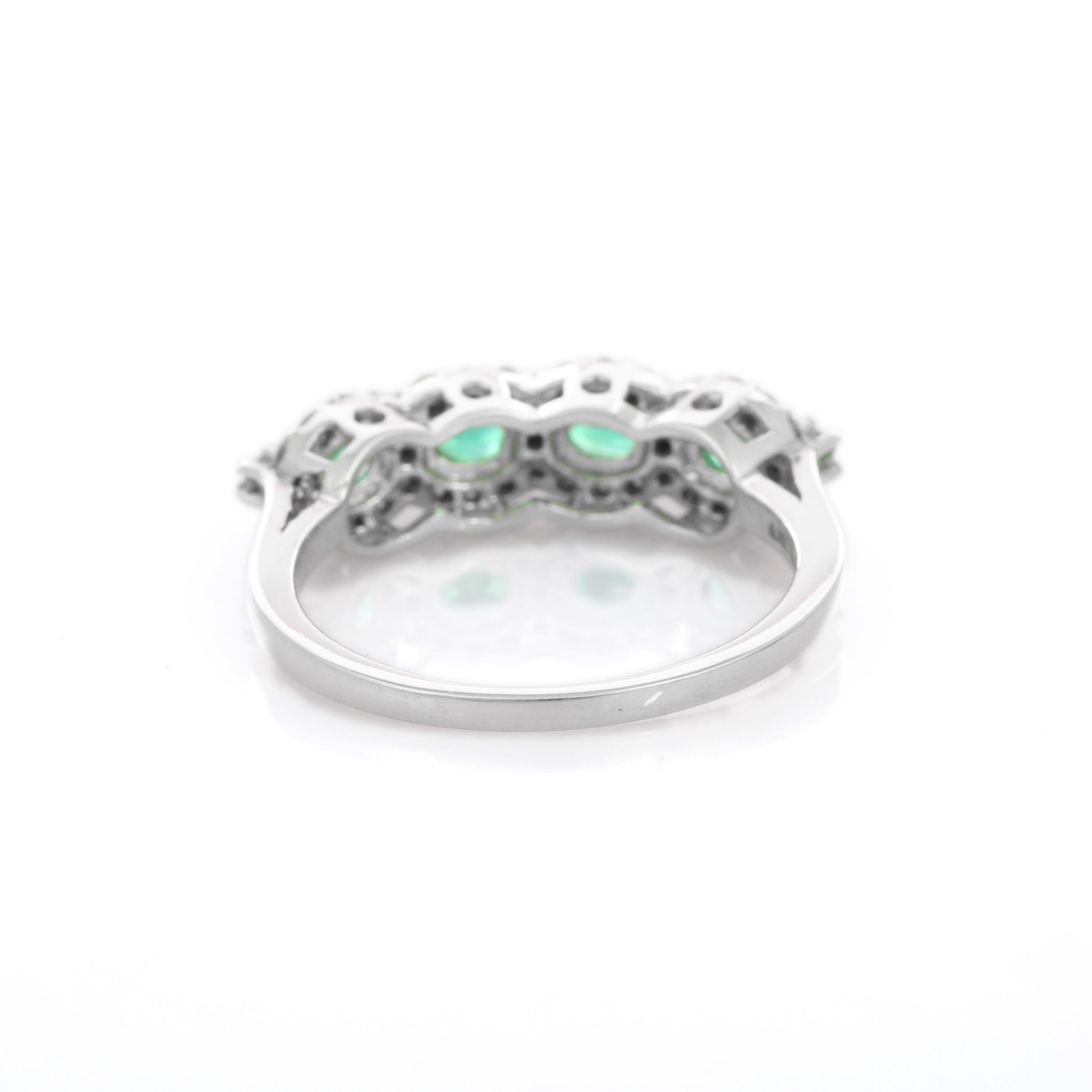 For Sale:  18K White Gold Emerald and Diamond Ring  9