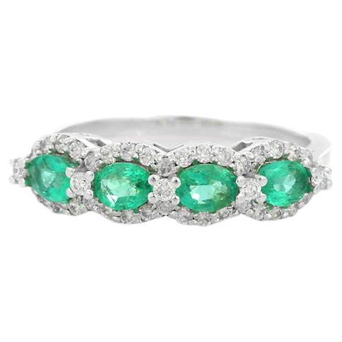 For Sale:  18K White Gold Emerald and Diamond Ring