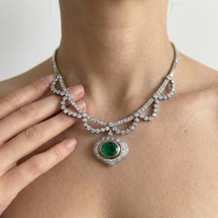 18K White Gold Emerald and Diamond Statement Necklace