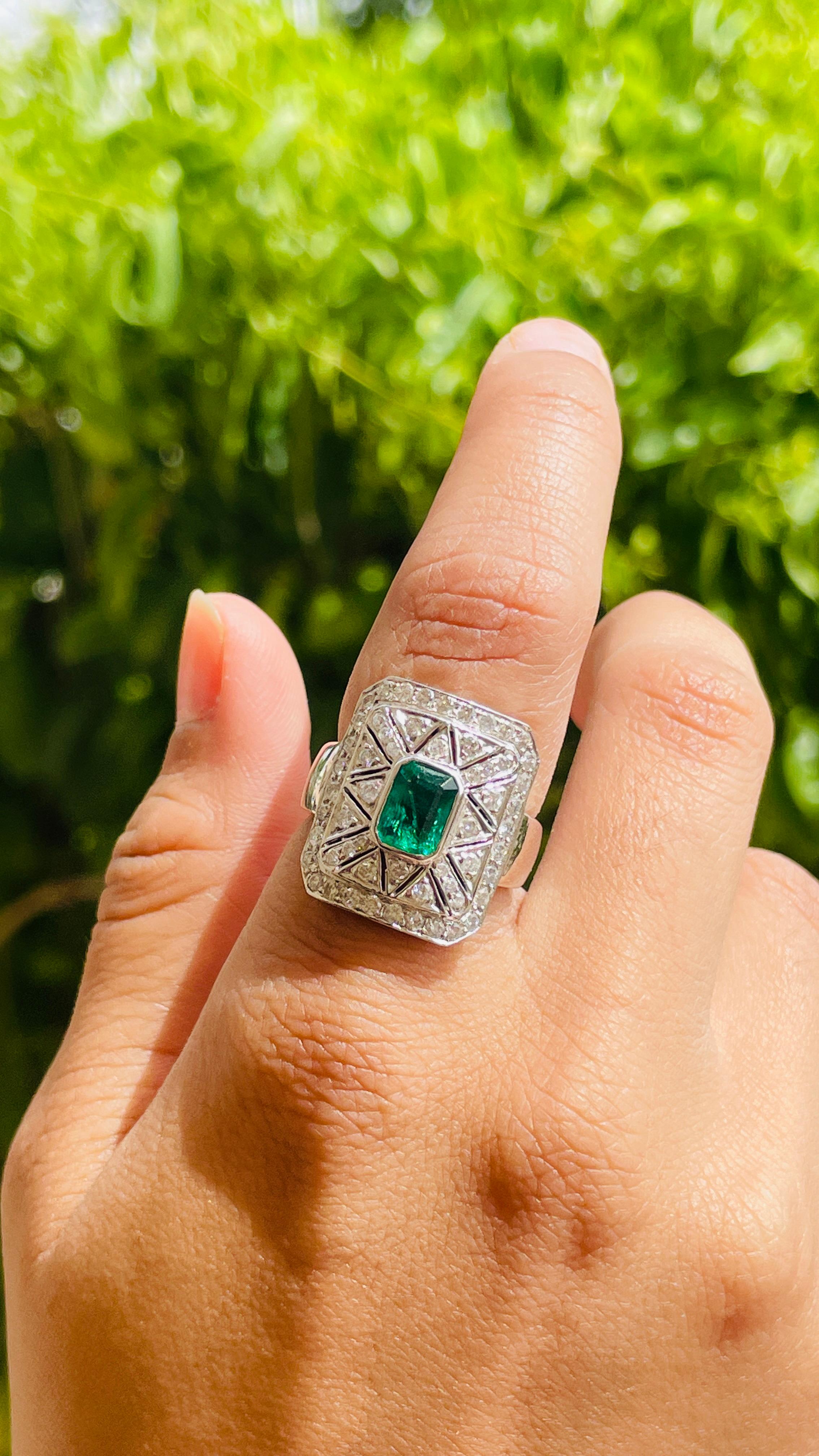 For Sale:  18K White Gold Emerald and Diamond Wedding Ring 10