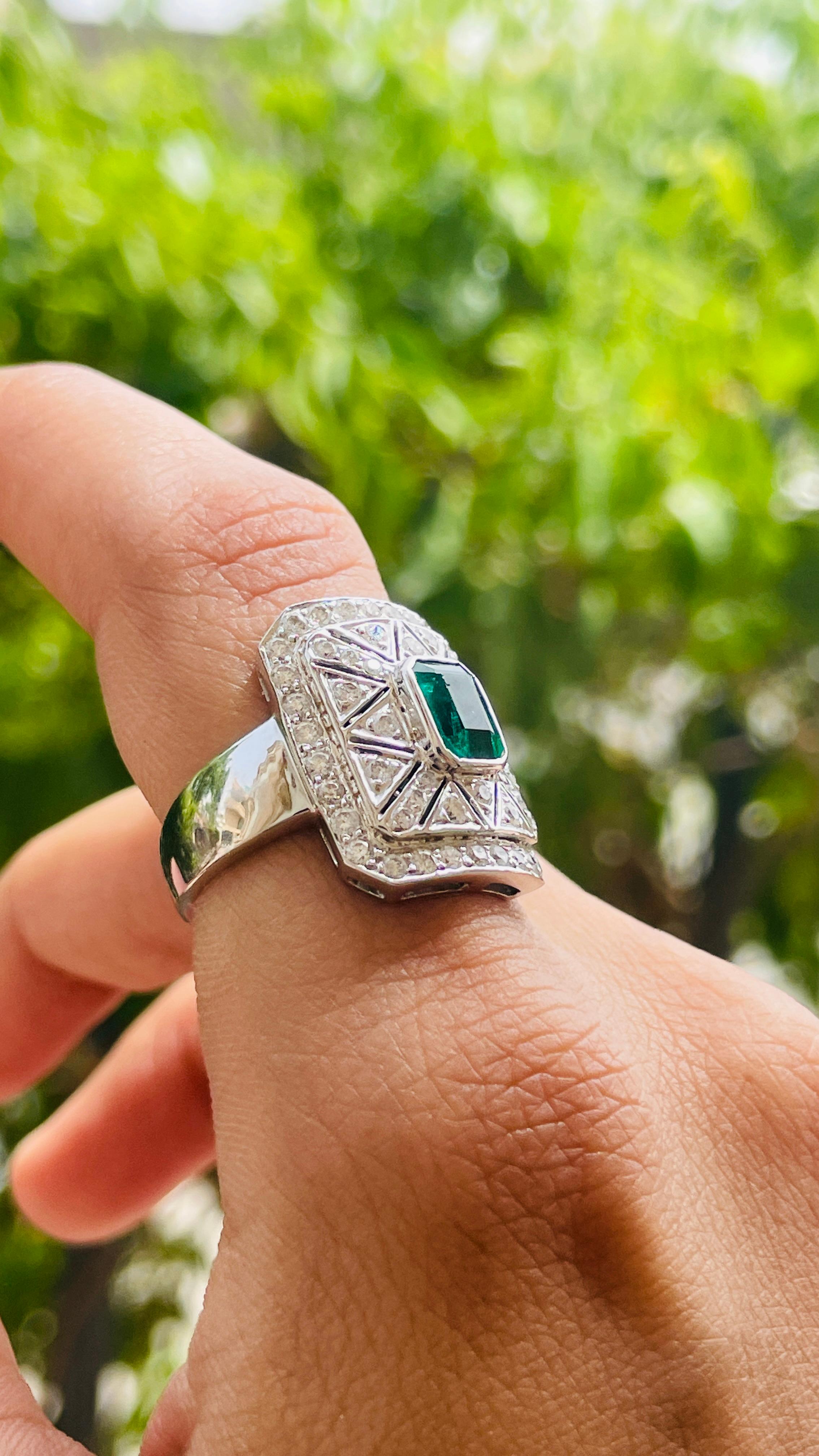 For Sale:  18K White Gold Emerald and Diamond Wedding Ring 13