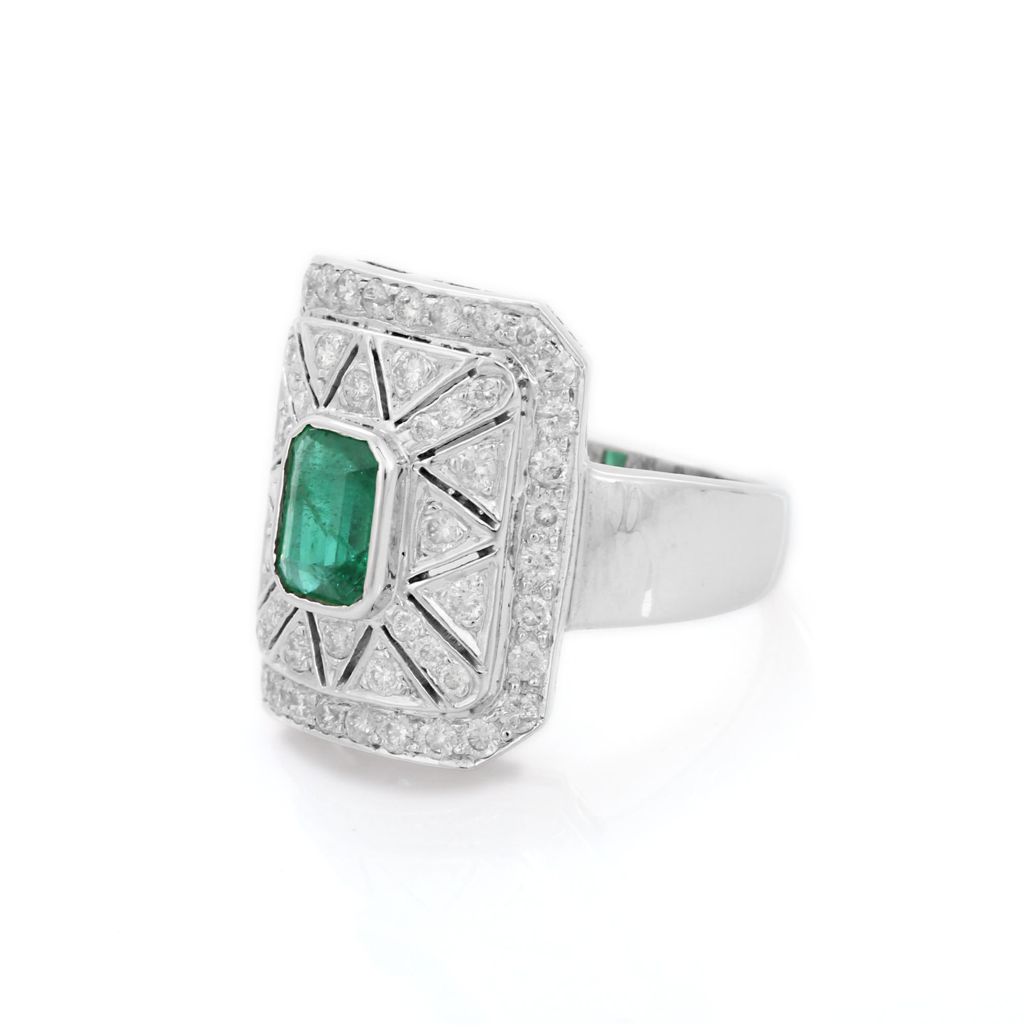 For Sale:  18K White Gold Emerald and Diamond Wedding Ring 3
