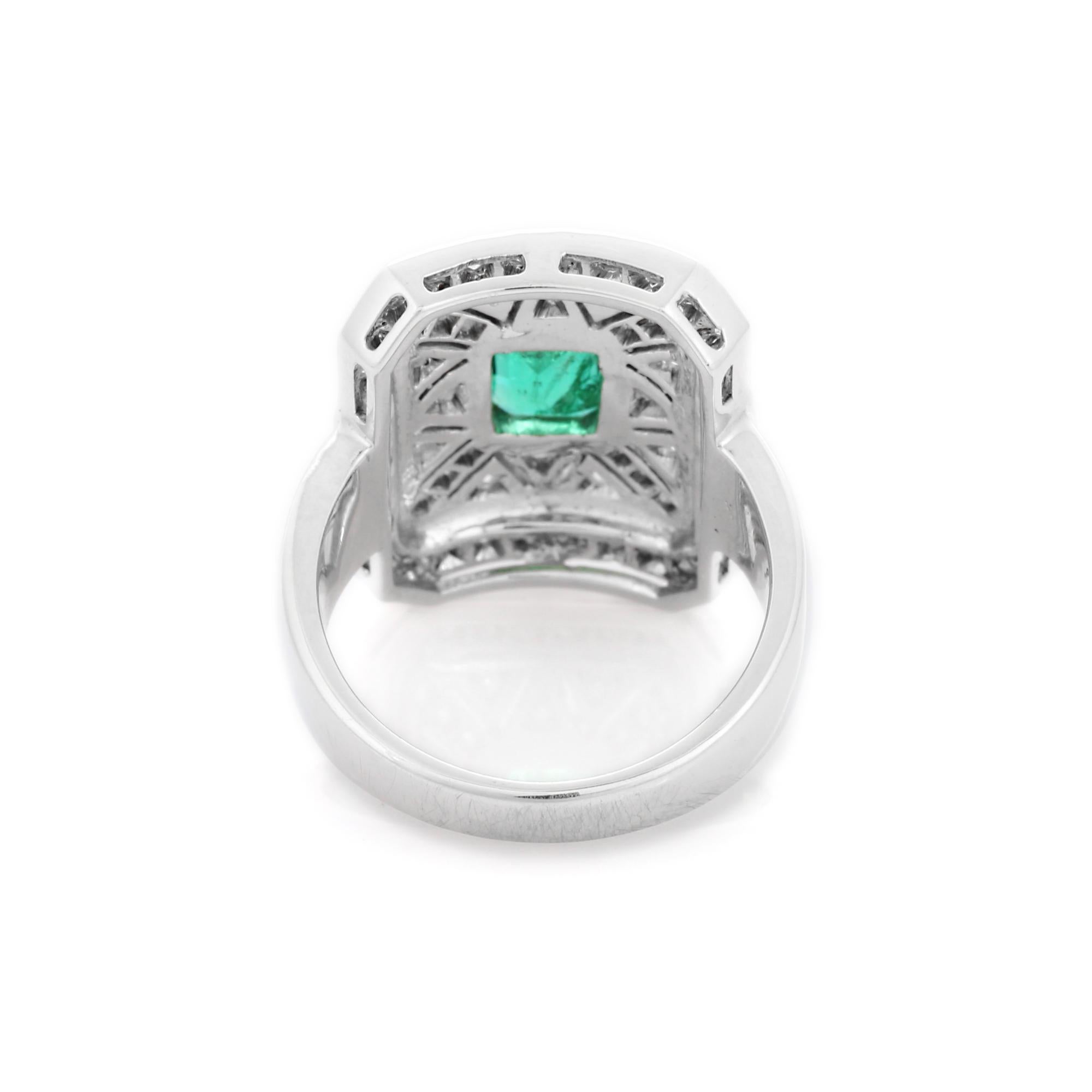 For Sale:  18K White Gold Emerald and Diamond Wedding Ring 5