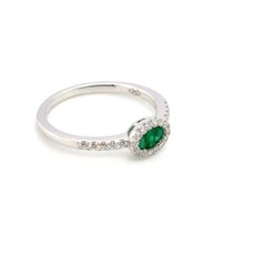 18k White Gold Emerald Baguette Cts 0.24 and Diamond Halo Engagement Ring