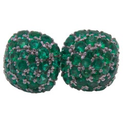 18K White Gold Emerald Cluster Earring Pair