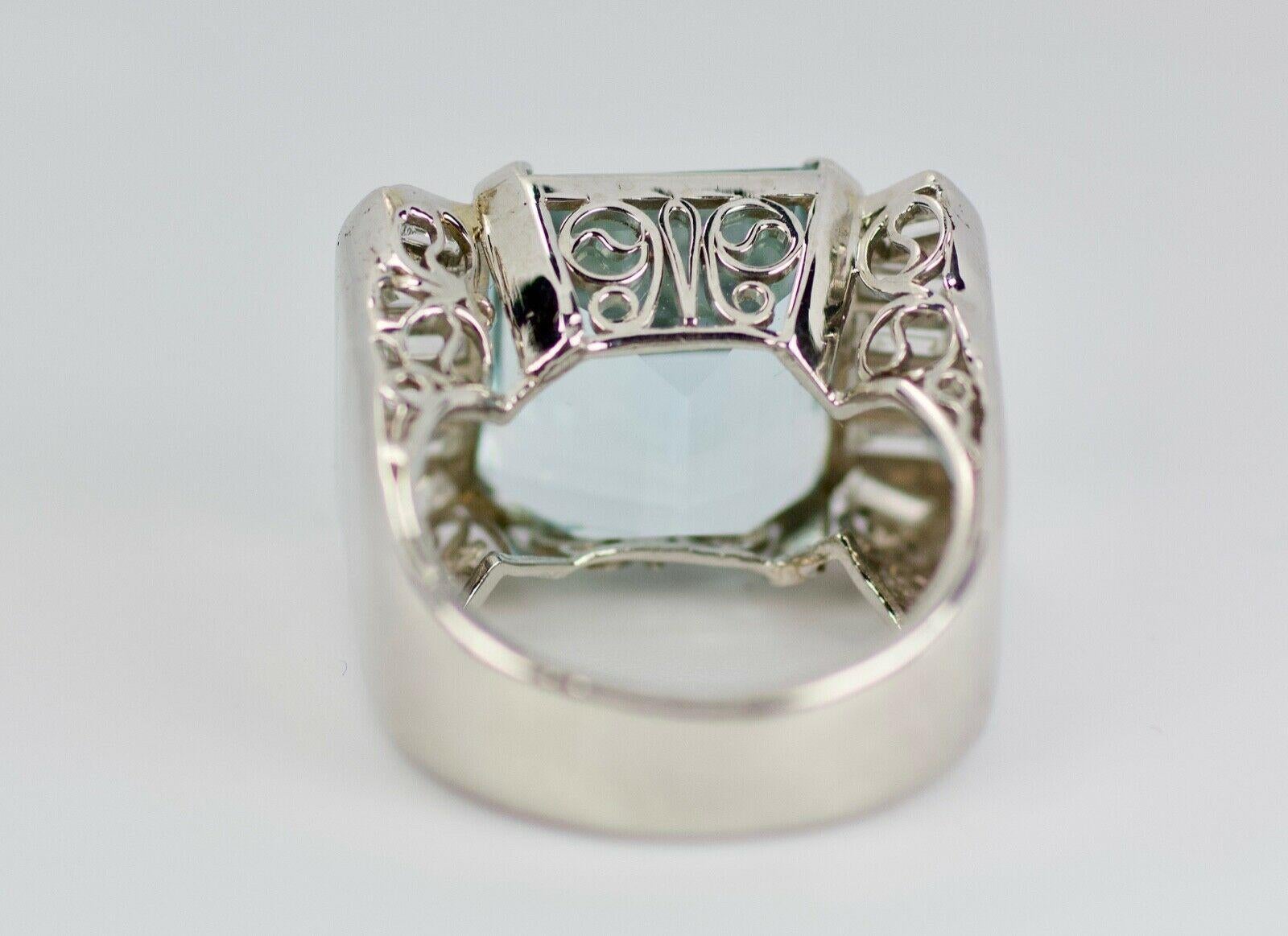 Women's 18 Karat White Gold Emerald Cut Aquamarine and Emerald Cut Diamonds Ring