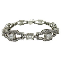 Pulsera de diamantes talla esmeralda de oro blanco de 18 quilates - 6,5 pulgadas