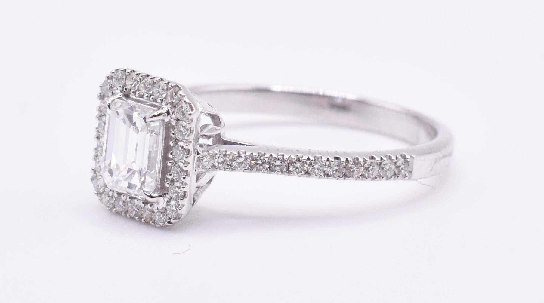 18k White Gold Emerald Cut Diamond Engagement Ring For Sale 1