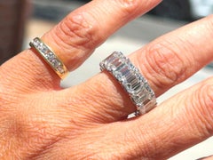 18K White Gold Emerald Cut Diamond Eternity Band 14.03 Carat Total Weight W/GIA